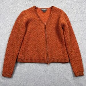 Woolrich Sweater Women's Small Orange Bittersweet 100% Lambs Wool Zip‎ Cardigan